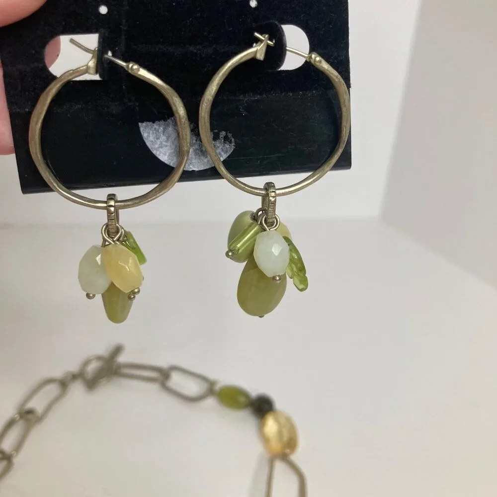 Womens Vintage Sigrid Olsen Lucite Metal Stone Beaded Necklace Earrings Toggle C